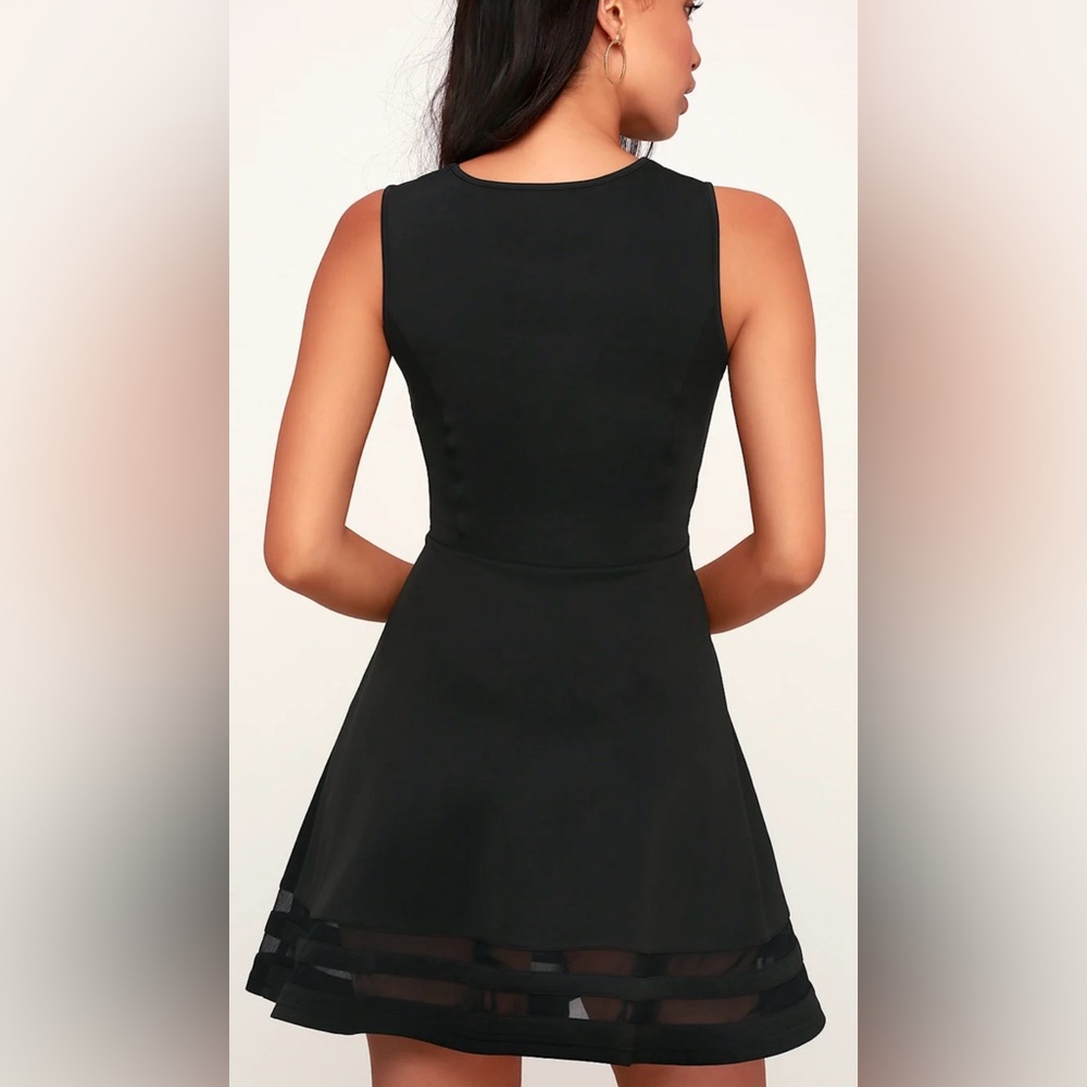 Lulus Black Mesh Trim Fit & Flare Sleeveless Cocktail Dress XS - Picture 2 of 9